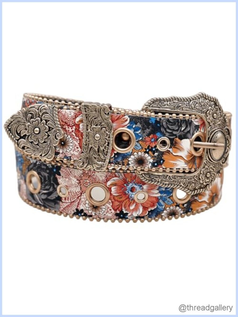 Western Floral Faux Leather Belt with Carved Buckle